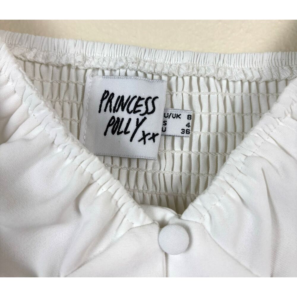 Princess Polly Velma Button Up Cropped Top Size 4 in White - Picture 4 of 8